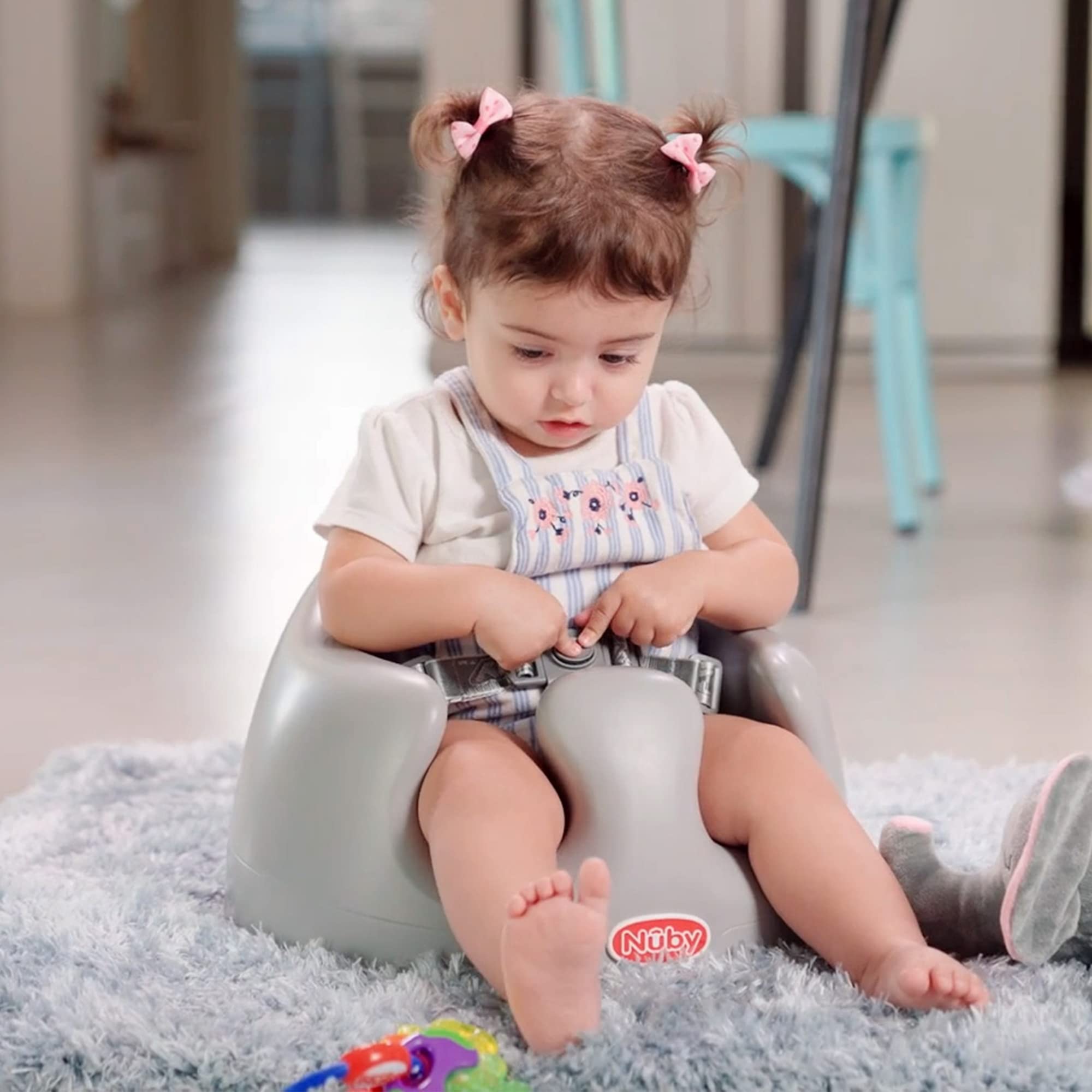 Nuby My Floor Seat - Portable Baby Chair with Soft Foam Cushion, Safety Harness, and High Back Design - 4+ Months - Gray - Image 6