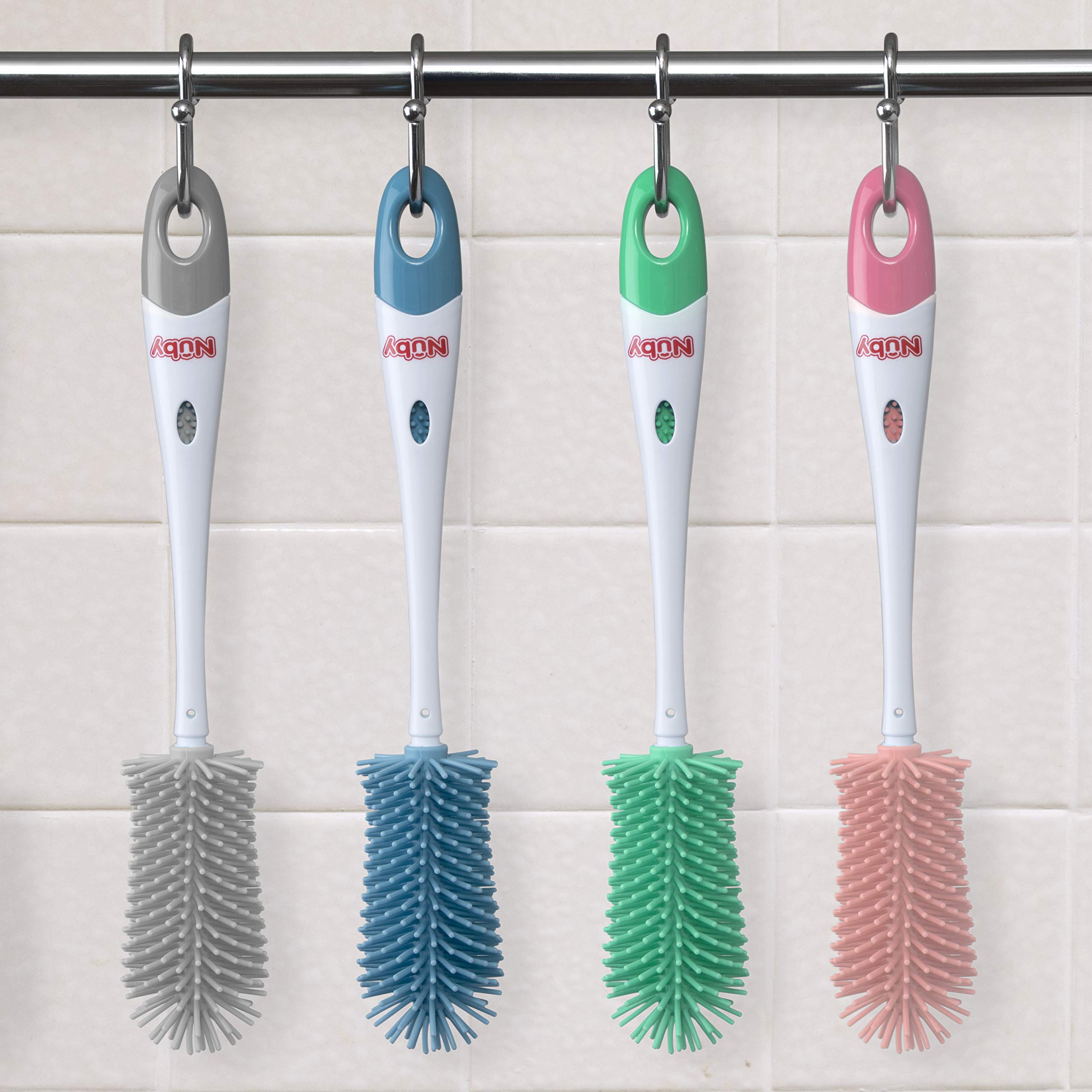 Nuby Soft Non-Scratch Silicone Bristle Bottle & Nipple Brush with Looped Handle, Aqua - Image 4