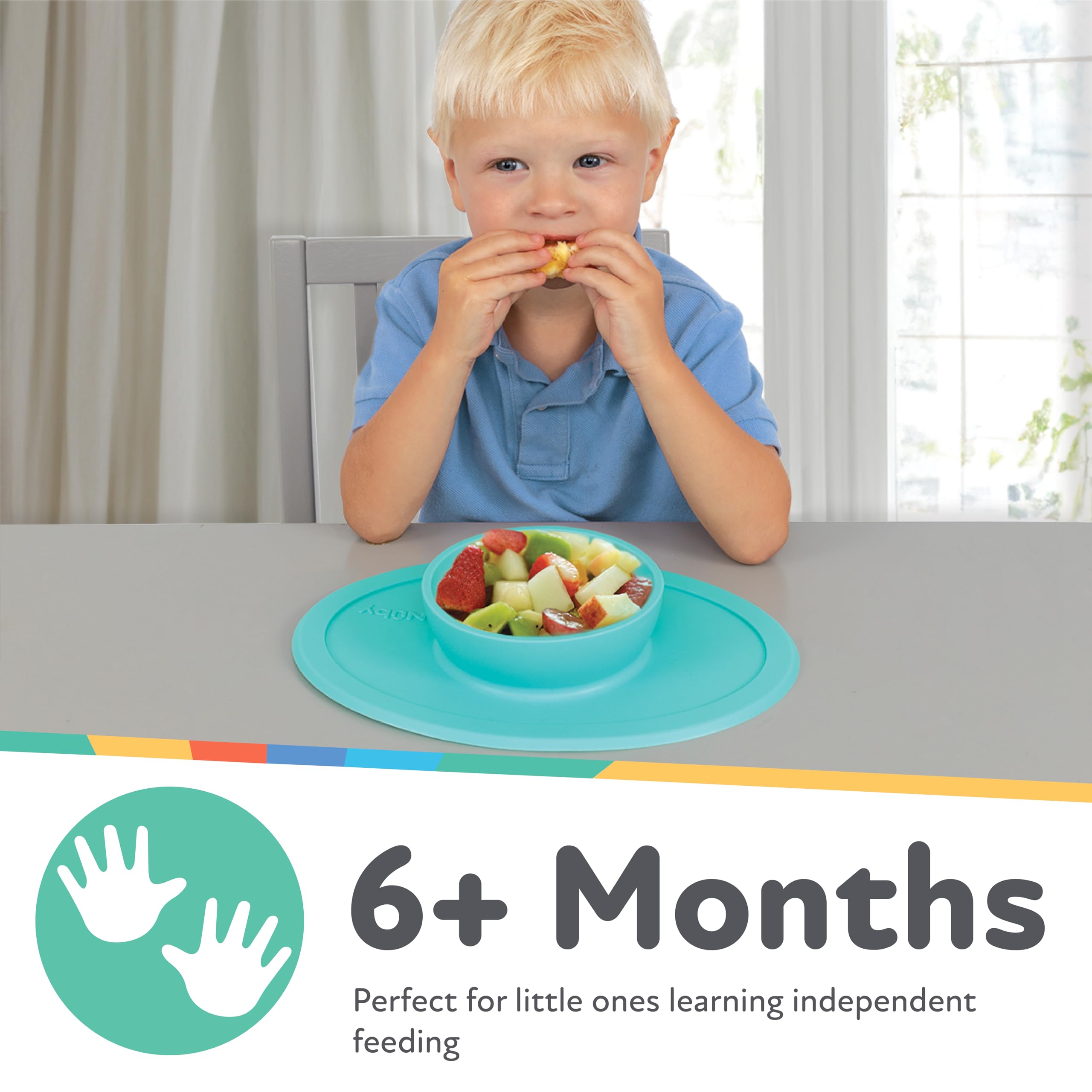 Nuby Sure Grip Silicone Feeding Bowl - Toddler Suction Plate - 6+ Months - Aqua - Image 3
