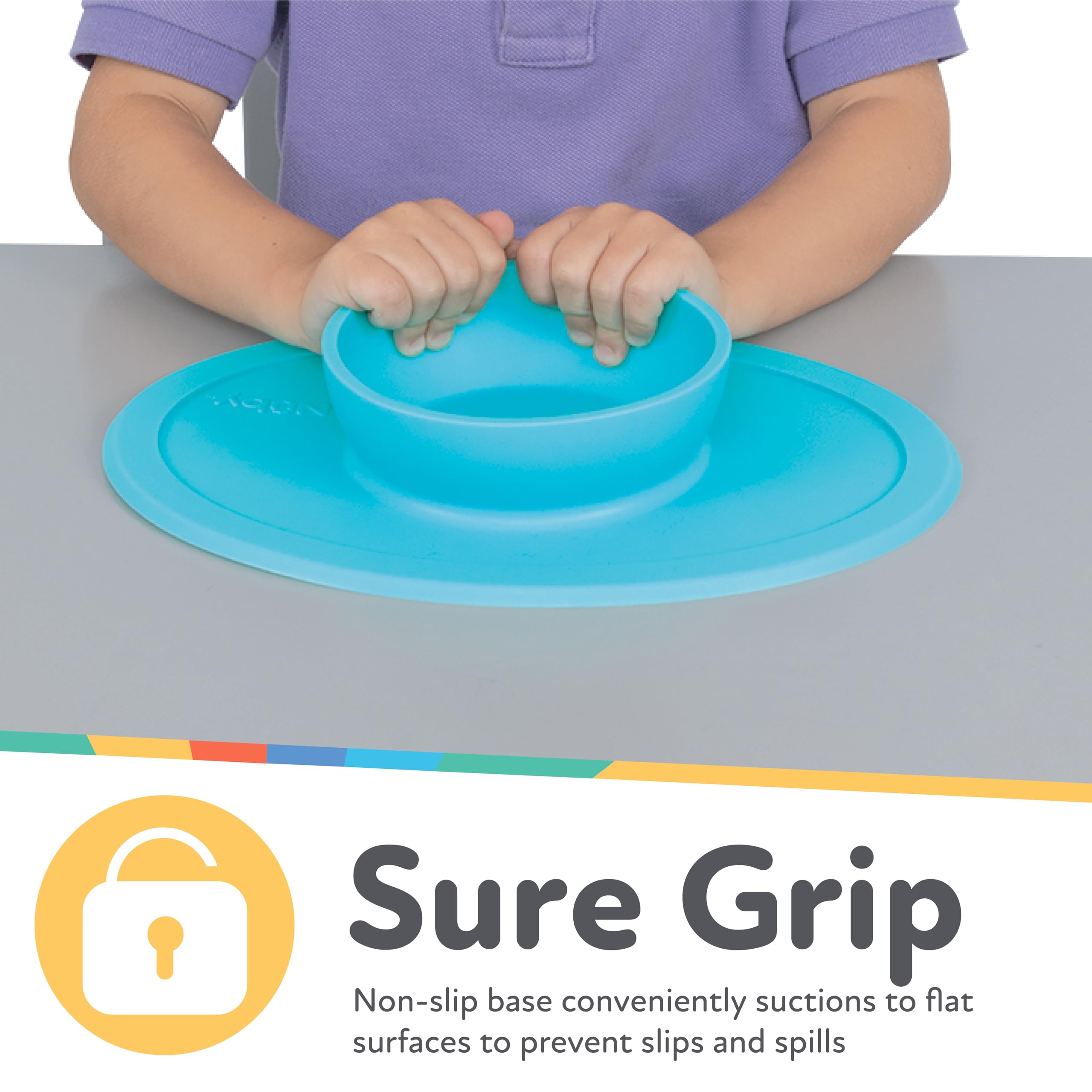Nuby Sure Grip Silicone Feeding Bowl - Toddler Suction Plate - 6+ Months - Aqua - Image 4