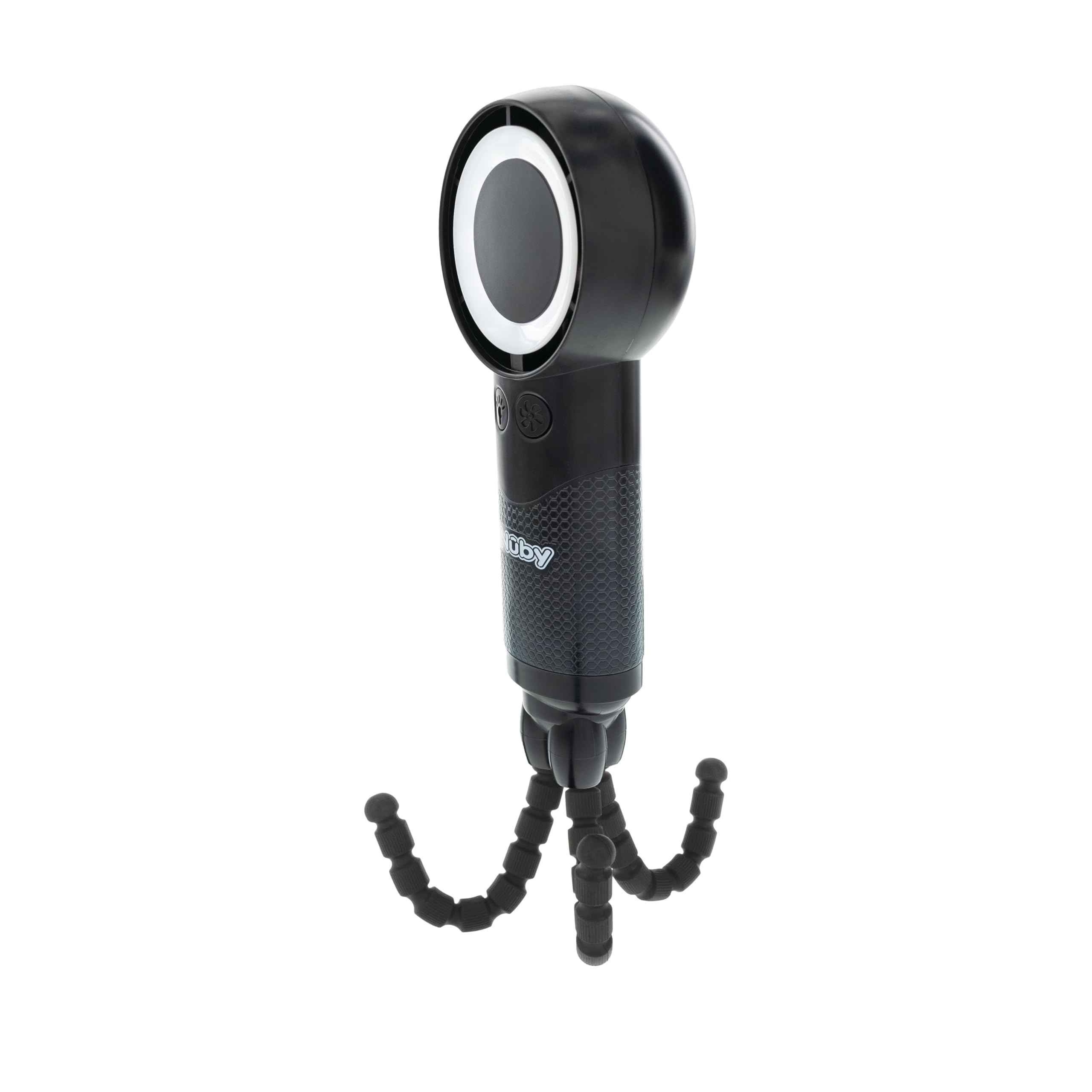 Nuby Turbo Stroller Fan, USB-C Rechargeable Baby Fan with Flexible Tripod Legs, 5 Speeds & 3 LED Lights, Portable Adjustable for Strollers, Car Seats & On-the-Go Cooling, Black/White - Image 3