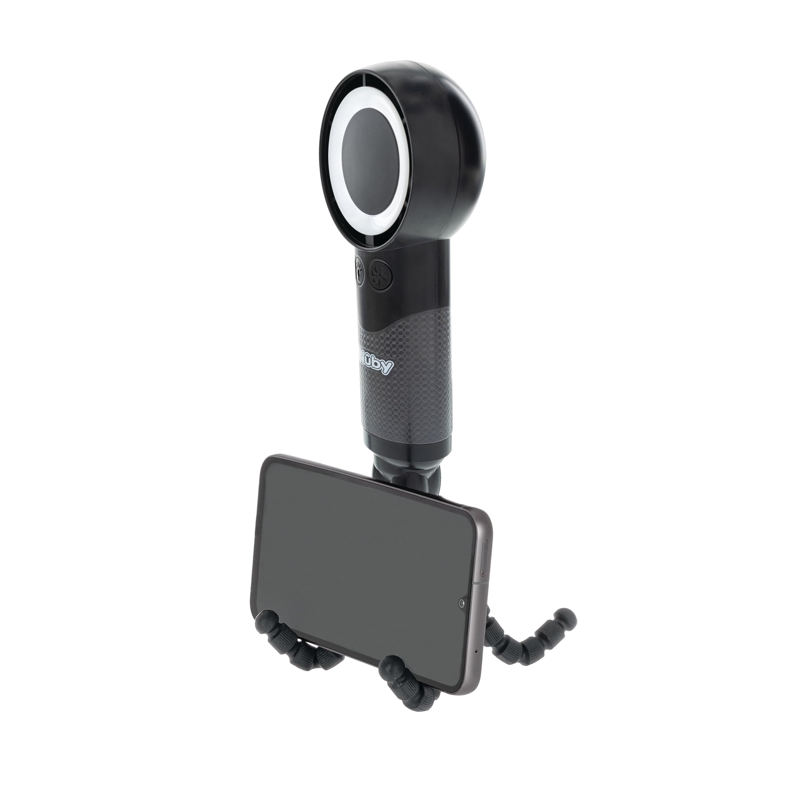 Nuby Turbo Stroller Fan, USB-C Rechargeable Baby Fan with Flexible Tripod Legs, 5 Speeds & 3 LED Lights, Portable Adjustable for Strollers, Car Seats & On-the-Go Cooling, Black/White - Image 5